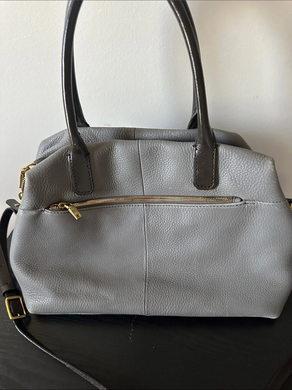 J. Crew Gray Leather Satchel with Dark Handles